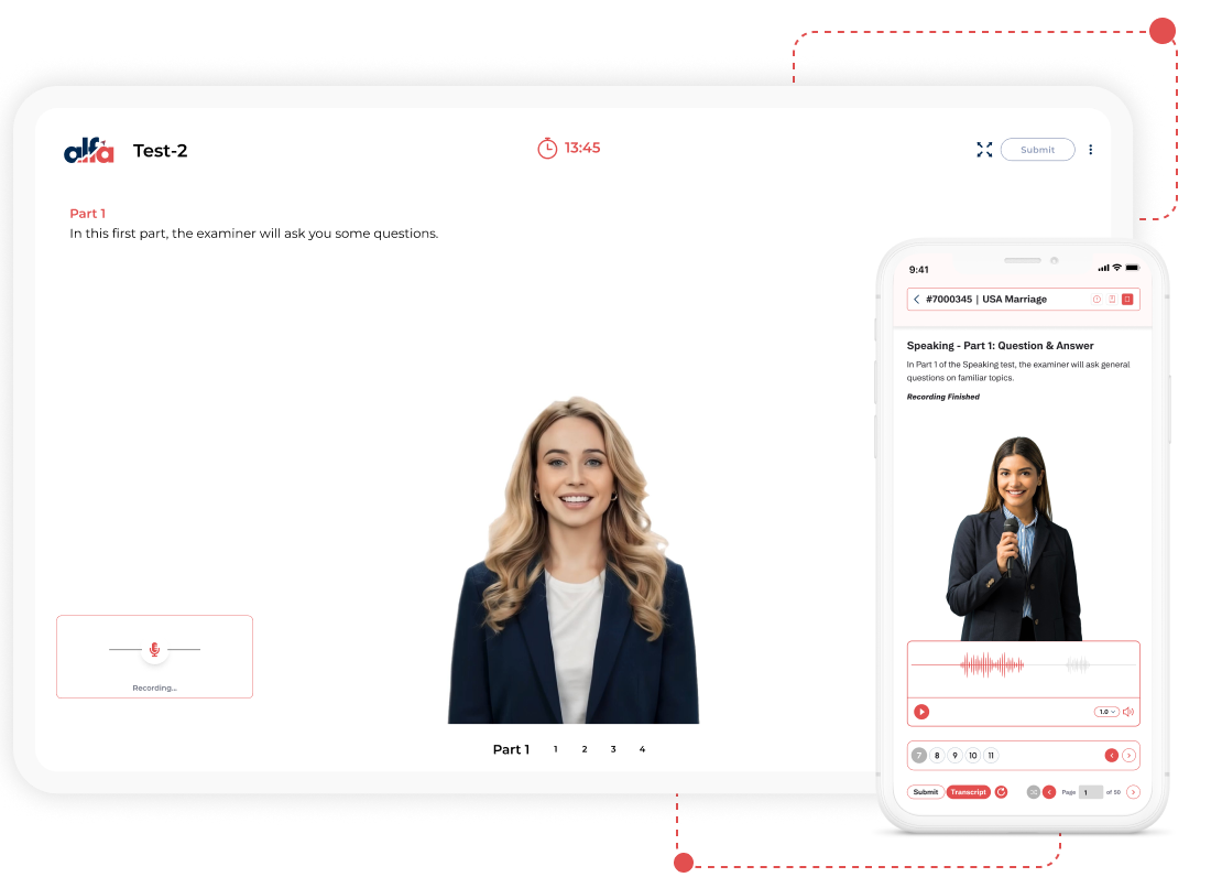 IELTS speaking mock test online free with AI scoring and real exam speaking practice at AlfaIELTS