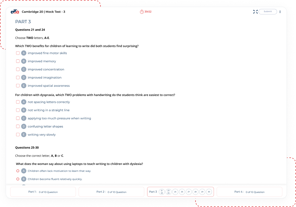 IELTS listening mock test online with multiple choice practice questions and real exam simulation at AlfaIELTS