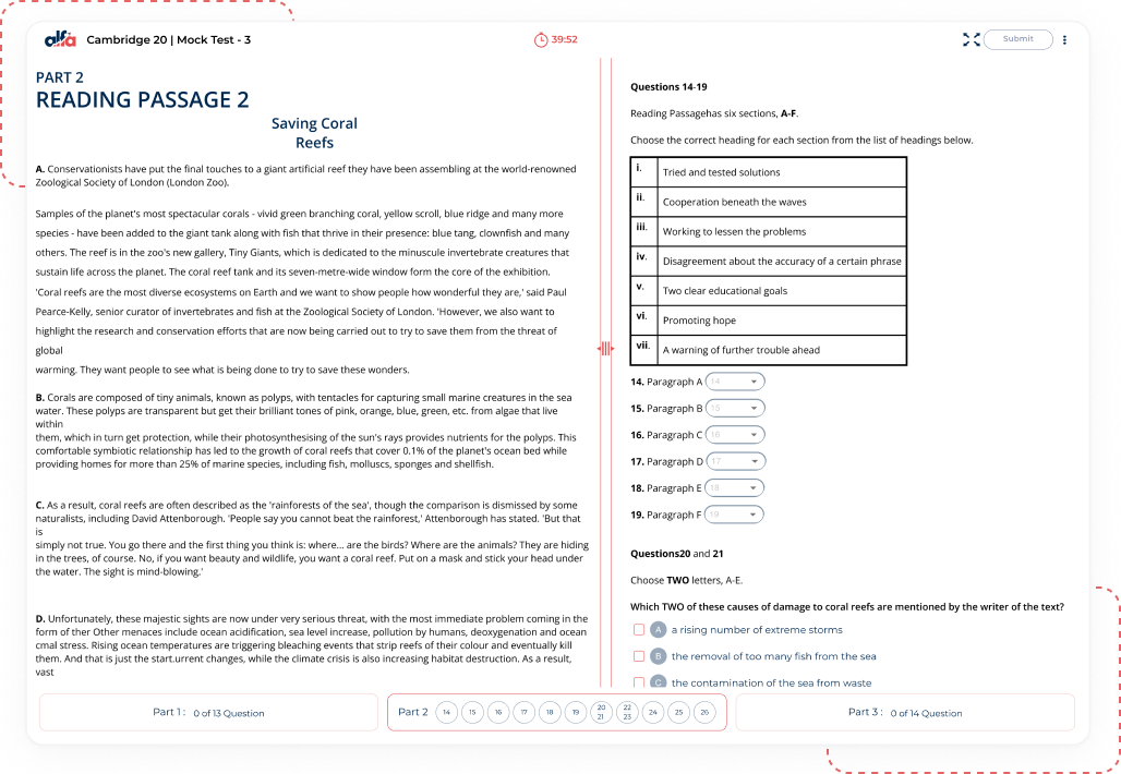 IELTS reading mock test online with passage-based questions and real IELTS practice test simulation at AlfaIELTS