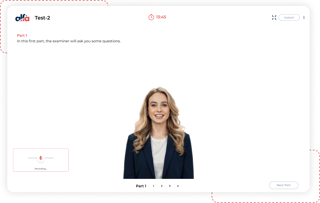 IELTS speaking mock test online free with real examiner simulation, AI recording, and IELTS practice test at AlfaIELTS